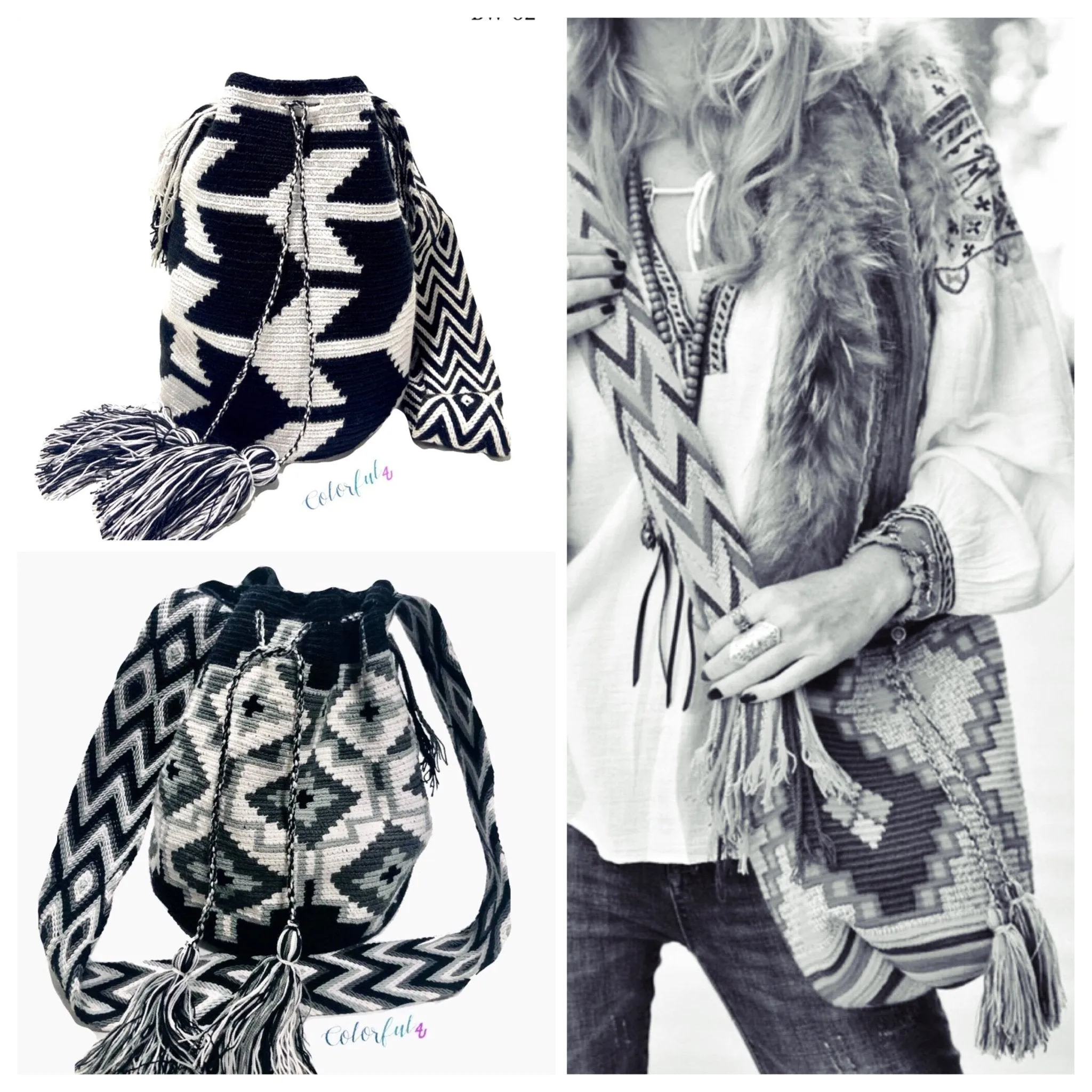 Black & White Bohemian Bags - L