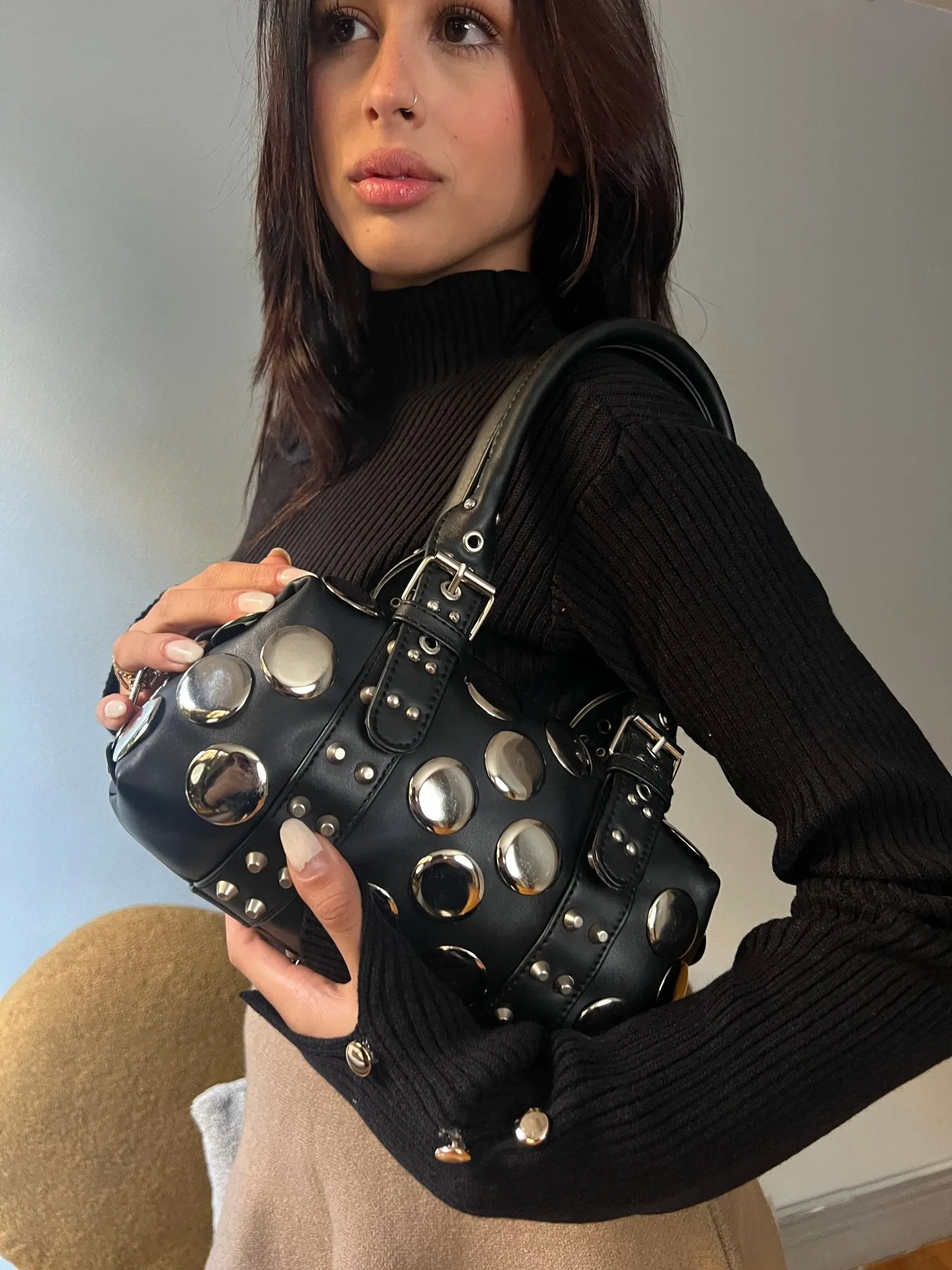 Black Big Studs Bag