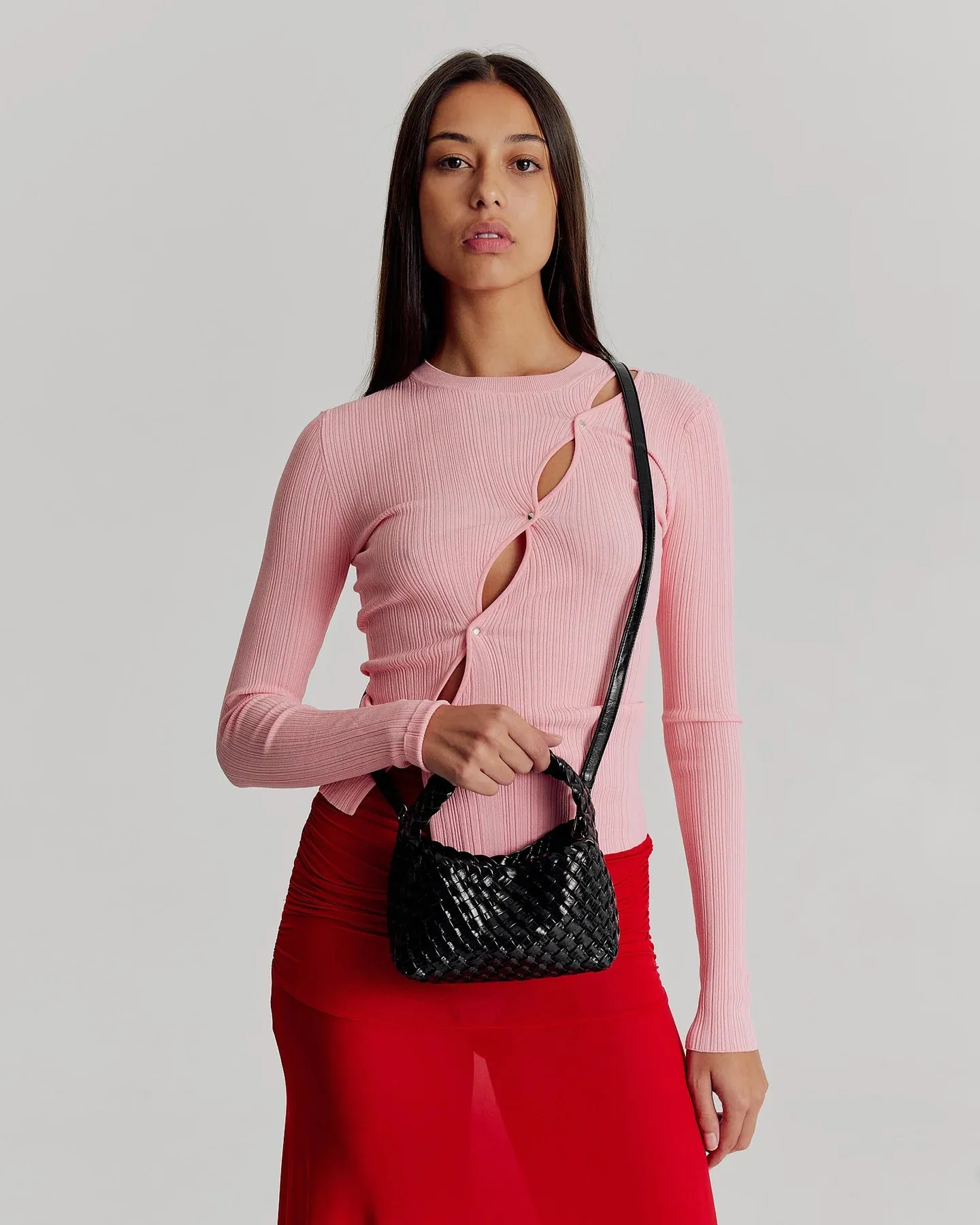 Brie Leon Luca Mini Woven Bag - Black Glossy