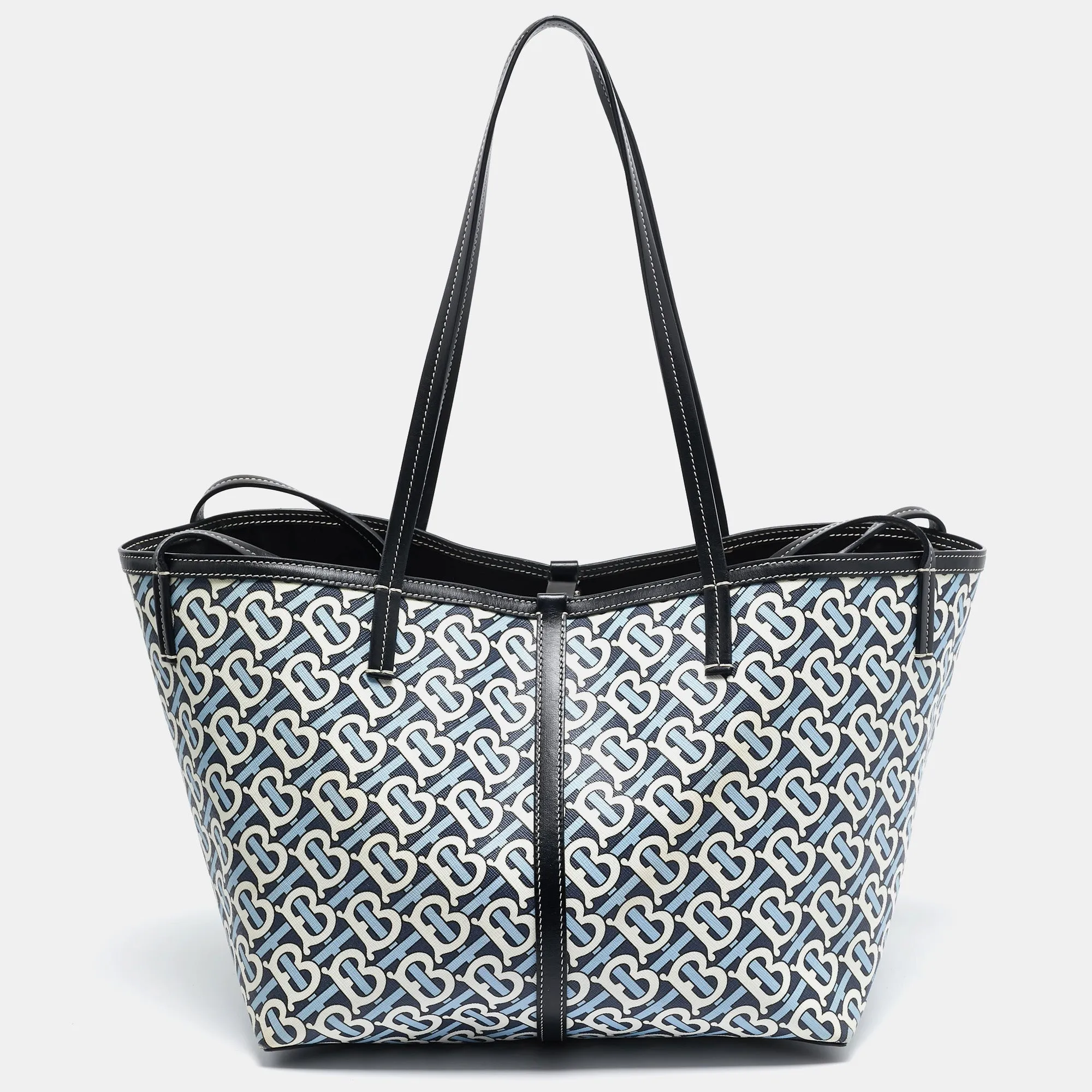 BURBERRY Blue/Black TB Monogram Coated Canvas Beach Tote