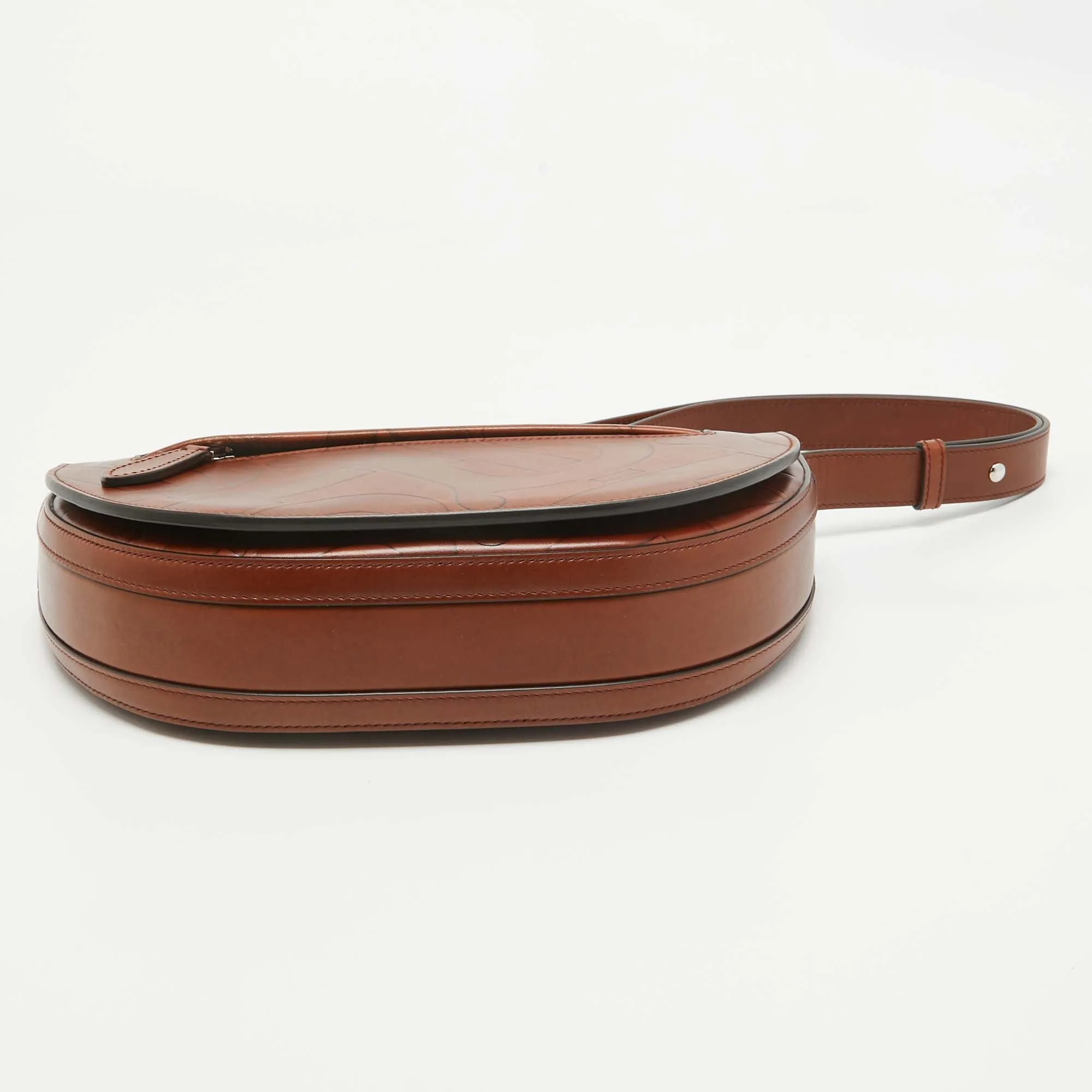 BURBERRY Brown TB Embossed Leather Small Olympia Shoulder Bag