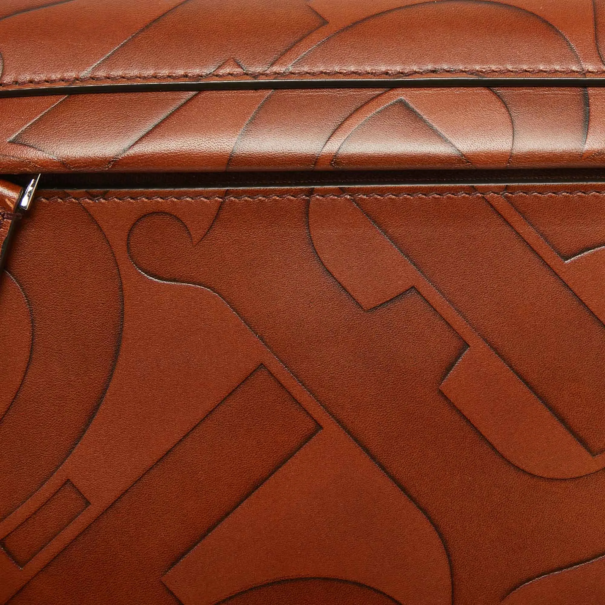 BURBERRY Brown TB Embossed Leather Small Olympia Shoulder Bag