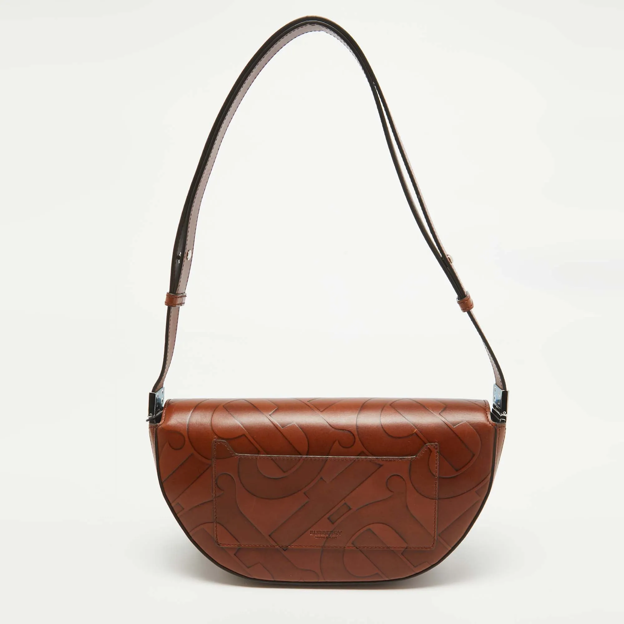 BURBERRY Brown TB Embossed Leather Small Olympia Shoulder Bag