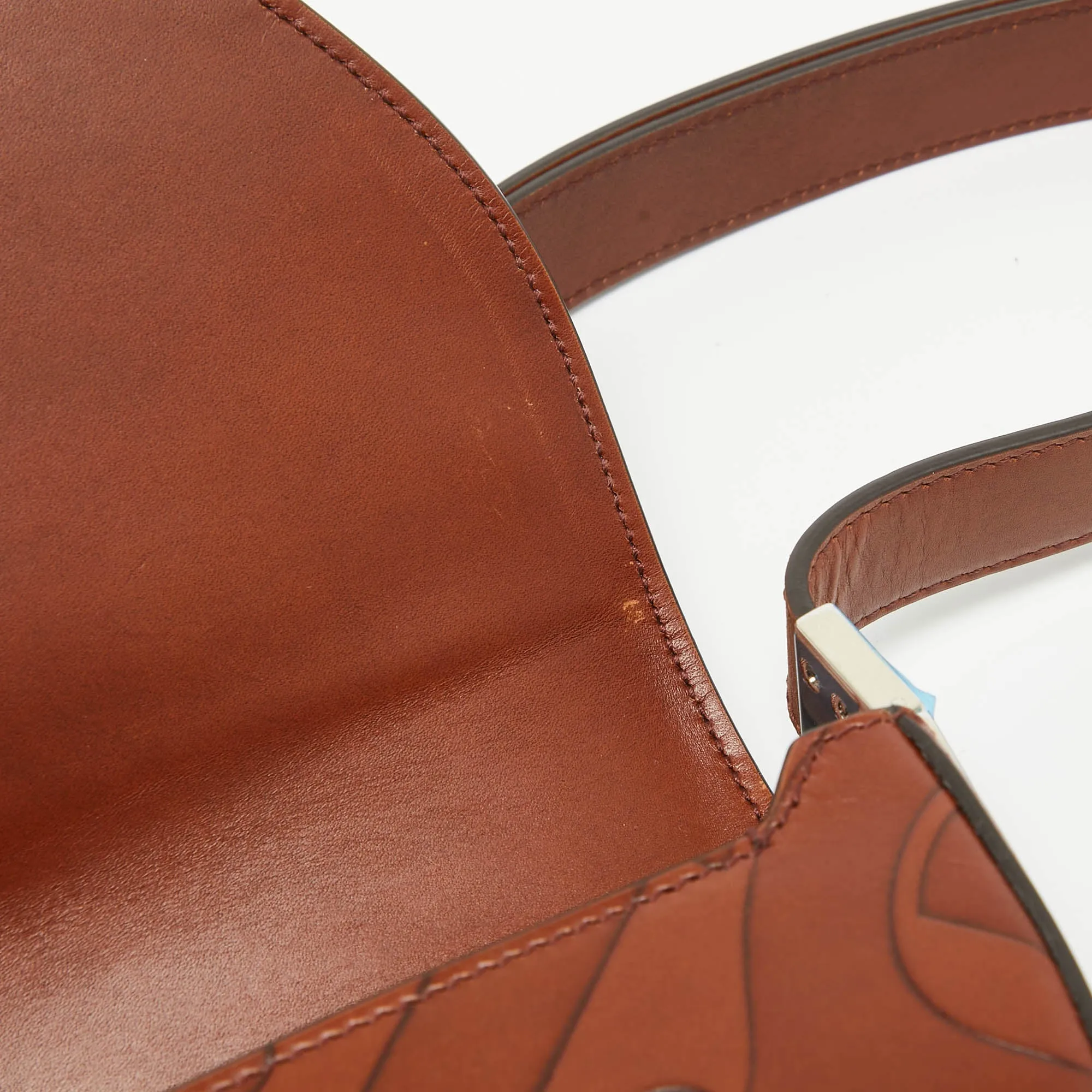 BURBERRY Brown TB Embossed Leather Small Olympia Shoulder Bag