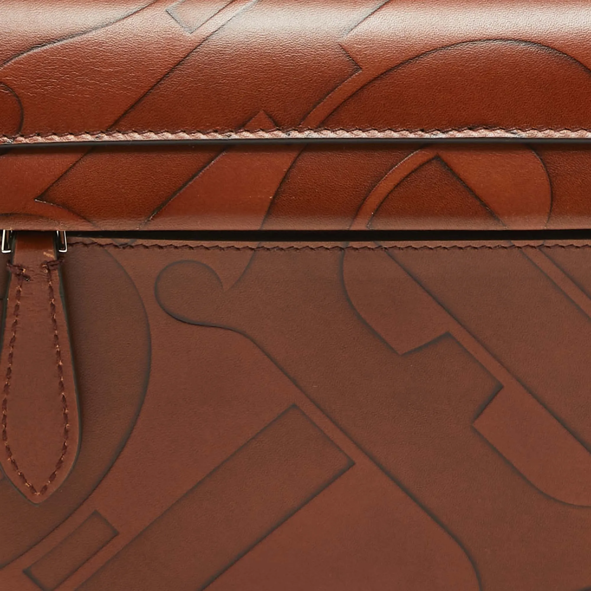 BURBERRY Brown TB Embossed Leather Small Olympia Shoulder Bag
