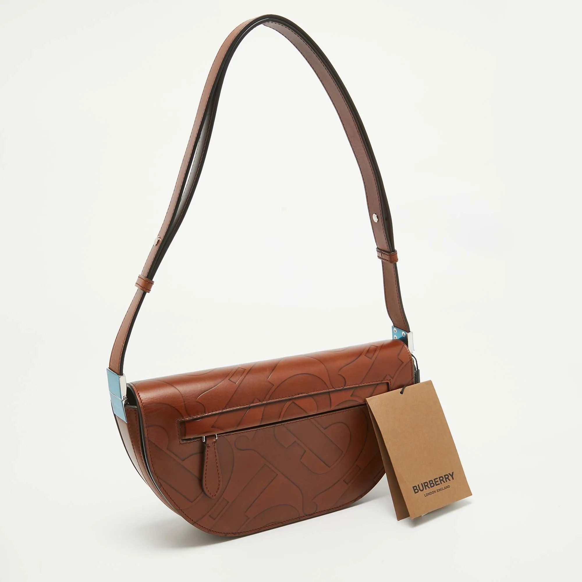 BURBERRY Brown TB Embossed Leather Small Olympia Shoulder Bag