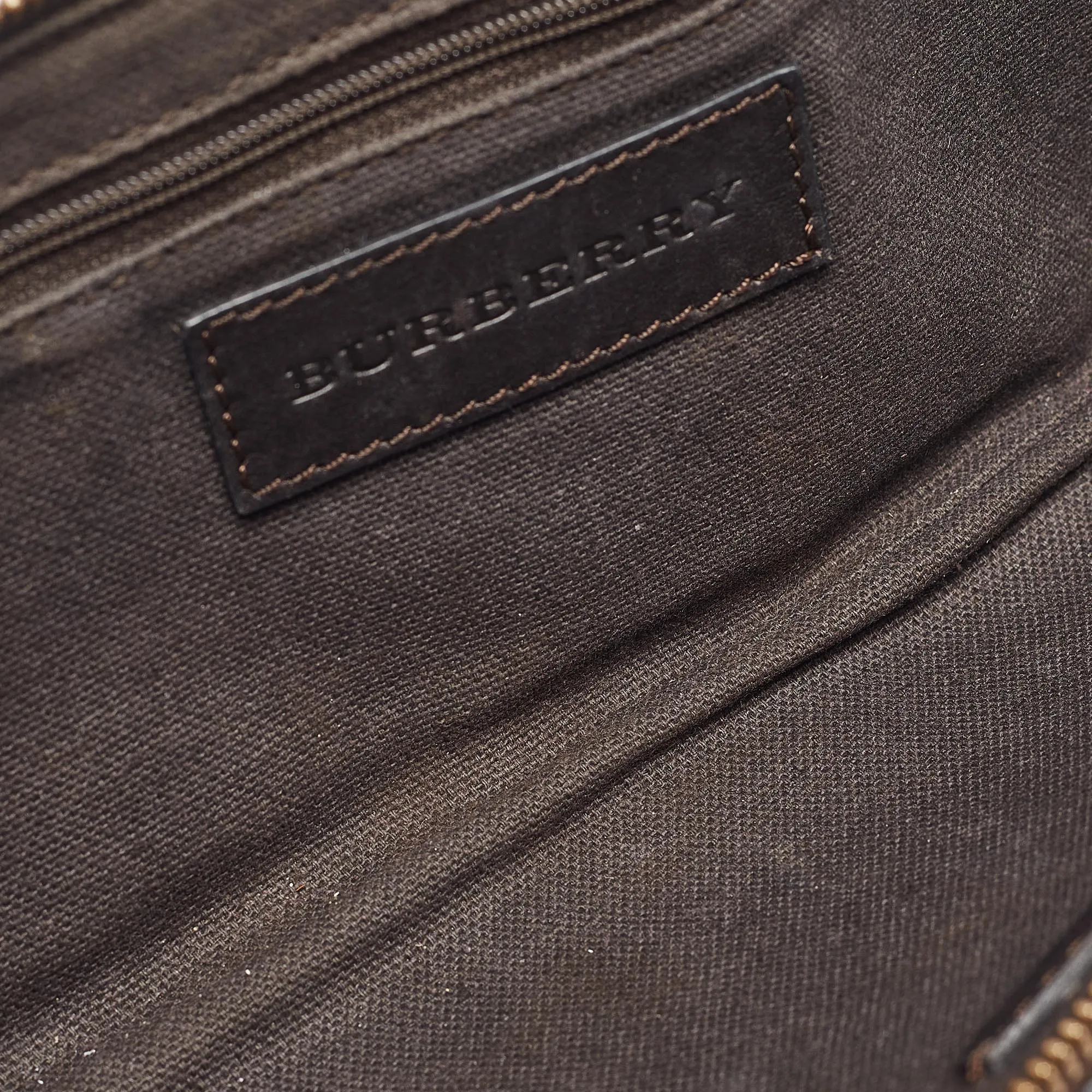 BURBERRY Brown/Beige Haymarket Coated Canvas and Leather Stipe Long Shoulder Bag