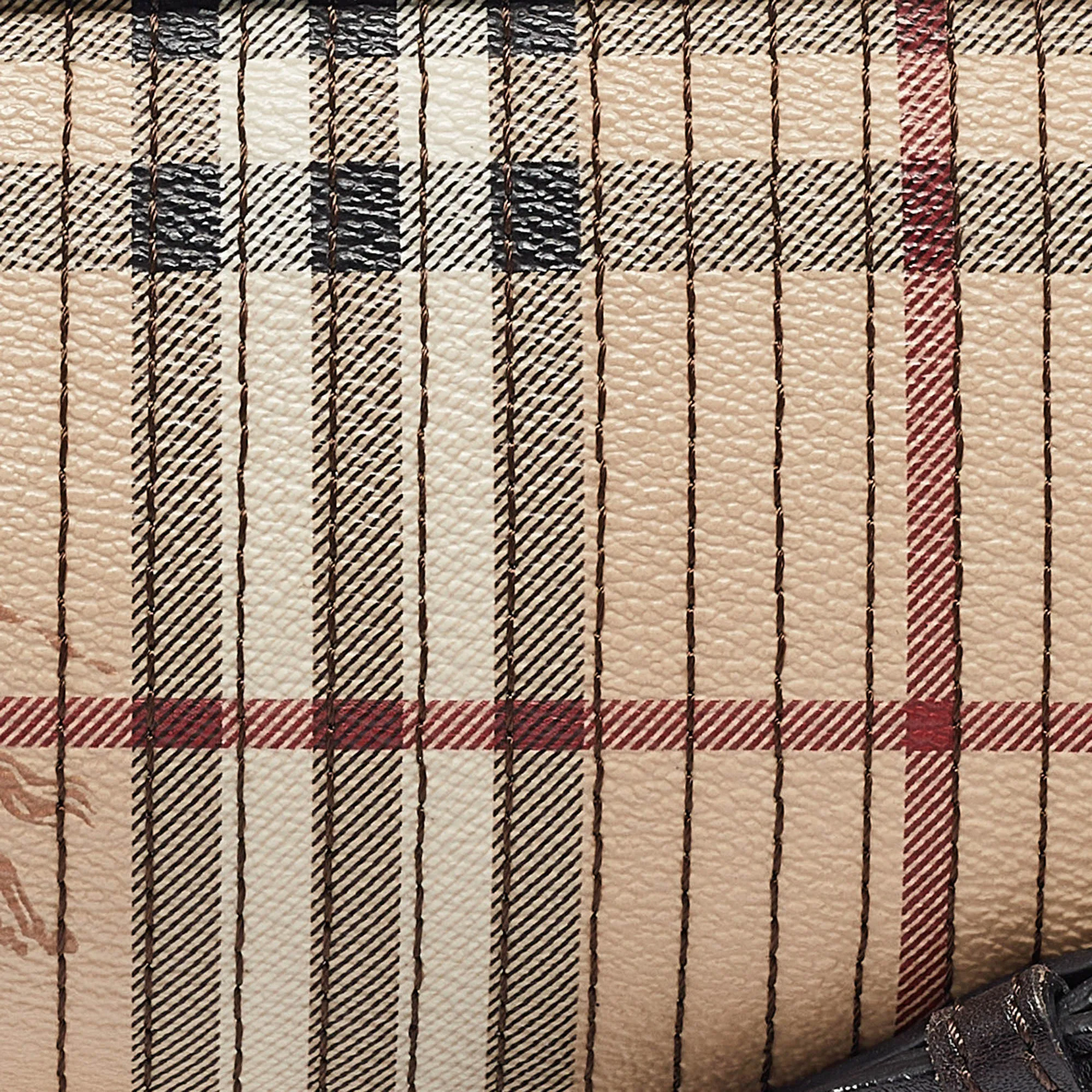 BURBERRY Brown/Beige Haymarket Coated Canvas and Leather Stipe Long Shoulder Bag