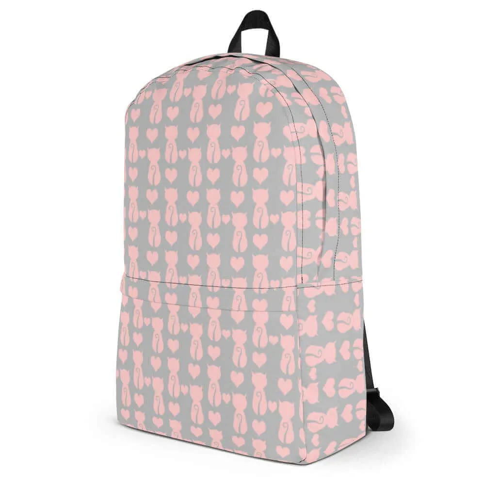 Cat and It's Tail Pink Grey Backpack