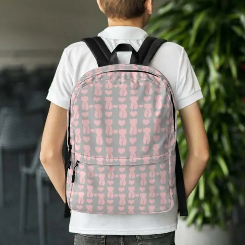 Cat and It's Tail Pink Grey Backpack