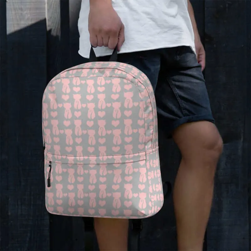 Cat and It's Tail Pink Grey Backpack