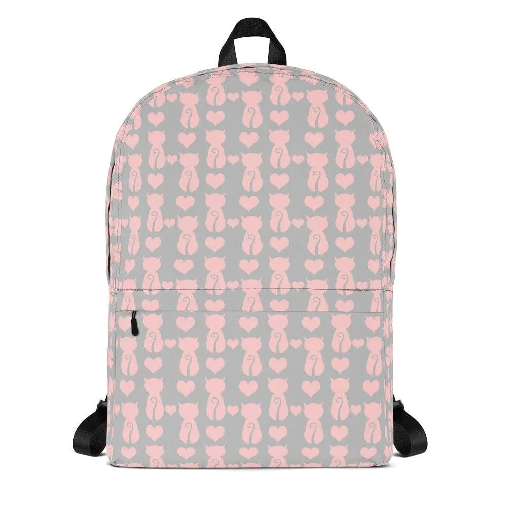 Cat and It's Tail Pink Grey Backpack
