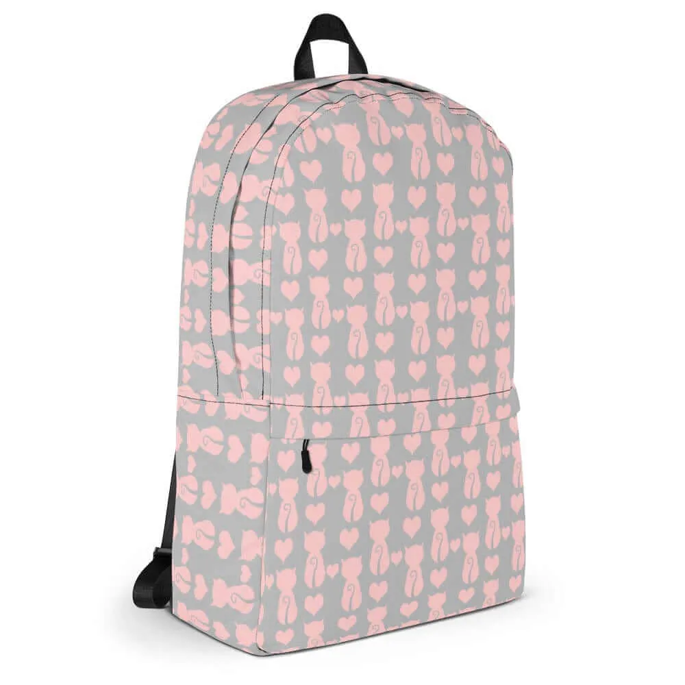 Cat and It's Tail Pink Grey Backpack