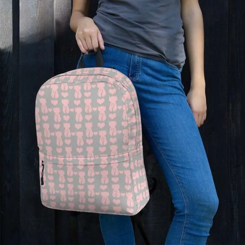 Cat and It's Tail Pink Grey Backpack