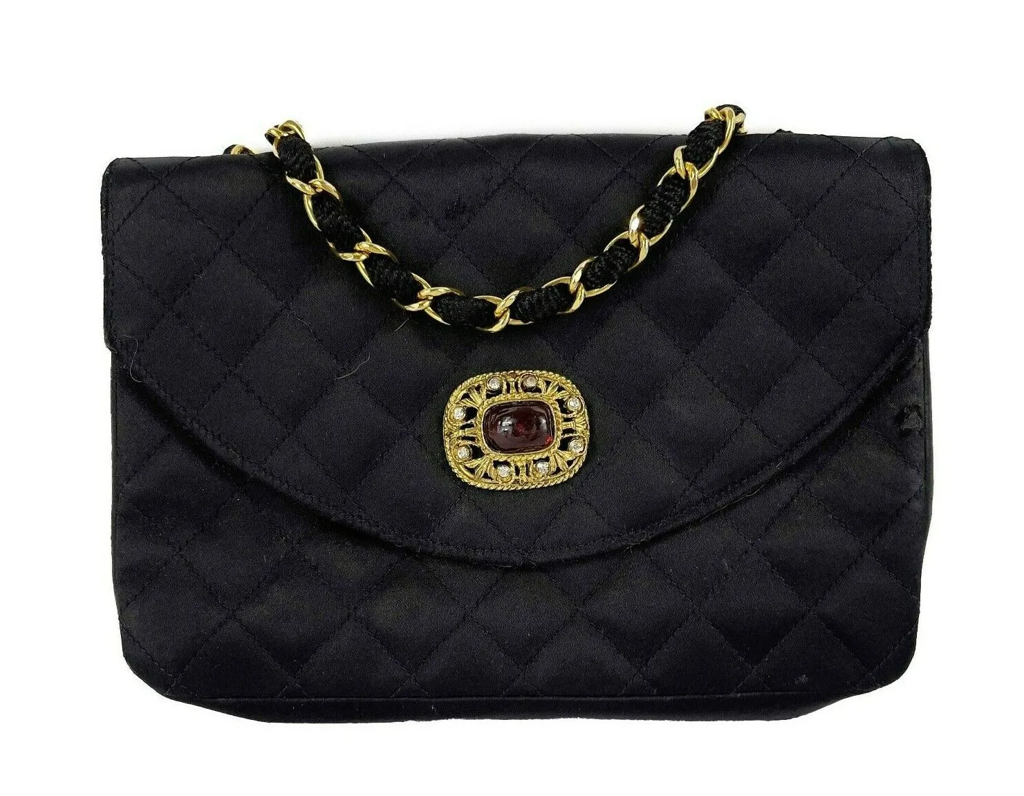 CHANEL -1980's Vintage Gripoix Satin Bag - Black, Gold-Tone Crossbody