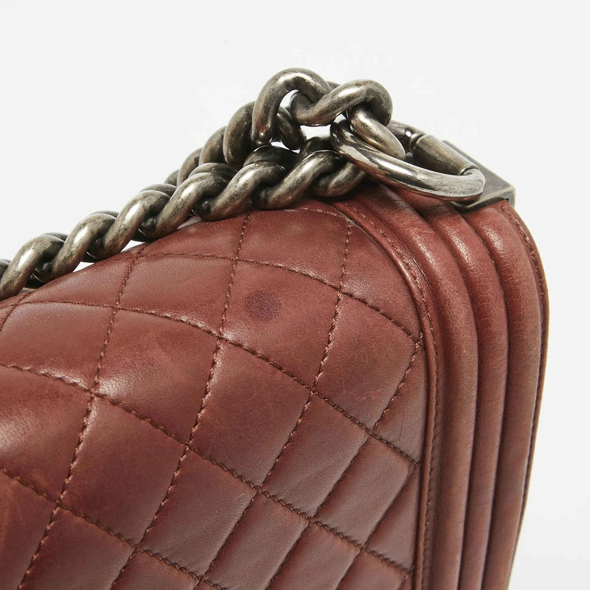 CHANEL Burgundy Quilted Leather Large Boy Bag