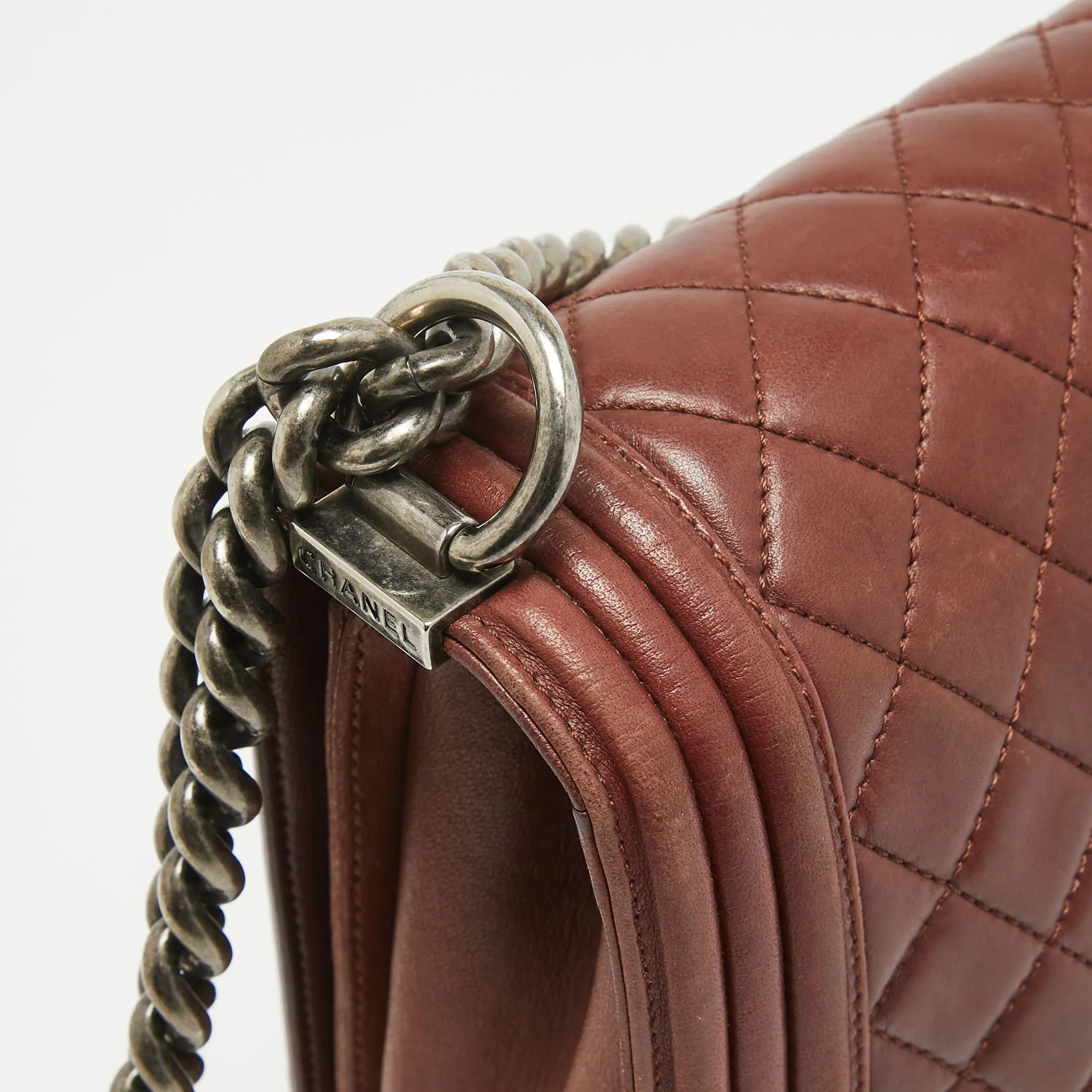 CHANEL Burgundy Quilted Leather Large Boy Bag