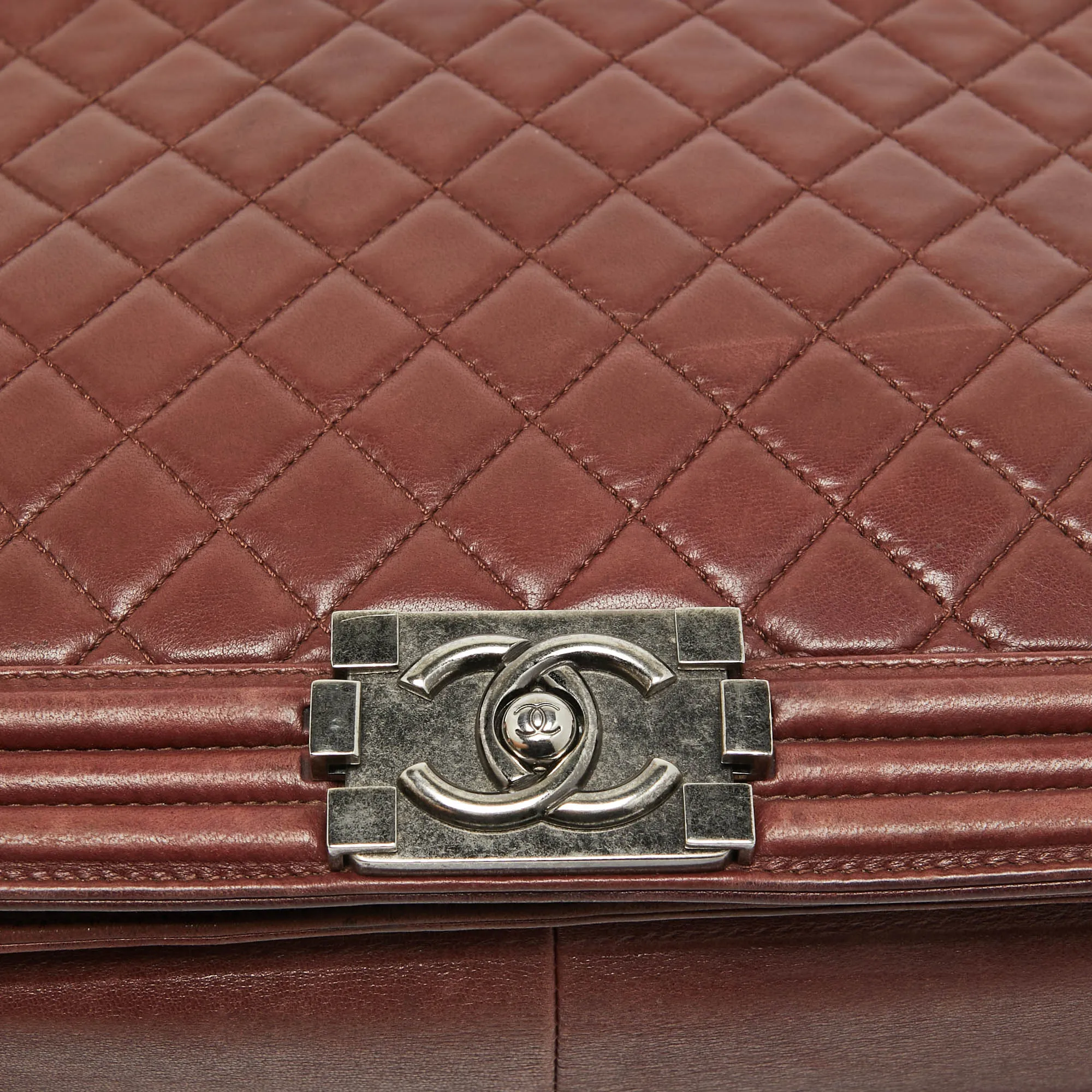 CHANEL Burgundy Quilted Leather Large Boy Bag