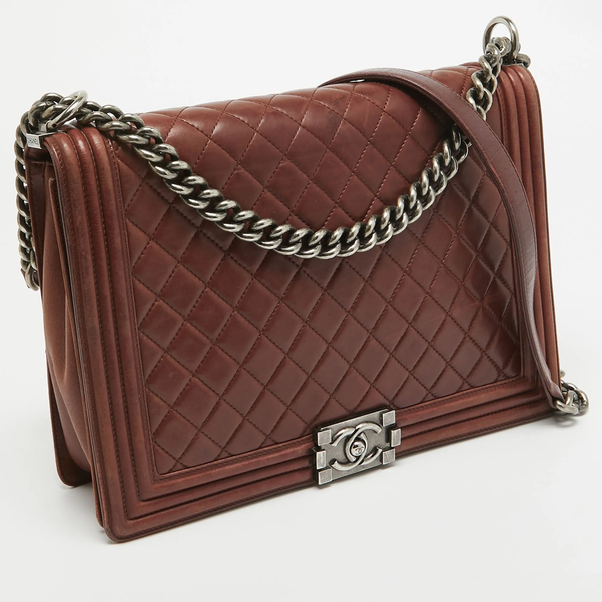 CHANEL Burgundy Quilted Leather Large Boy Bag