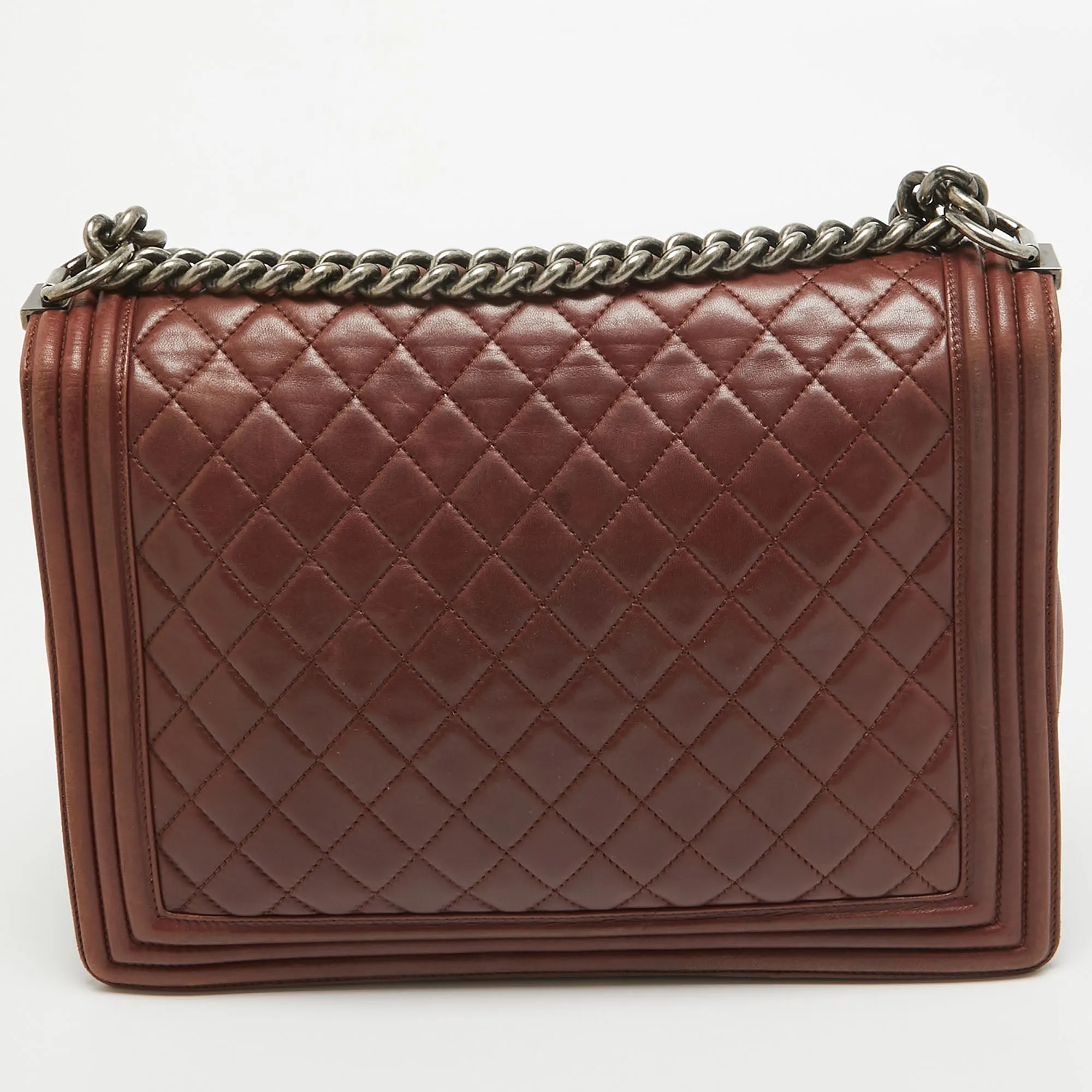 CHANEL Burgundy Quilted Leather Large Boy Bag