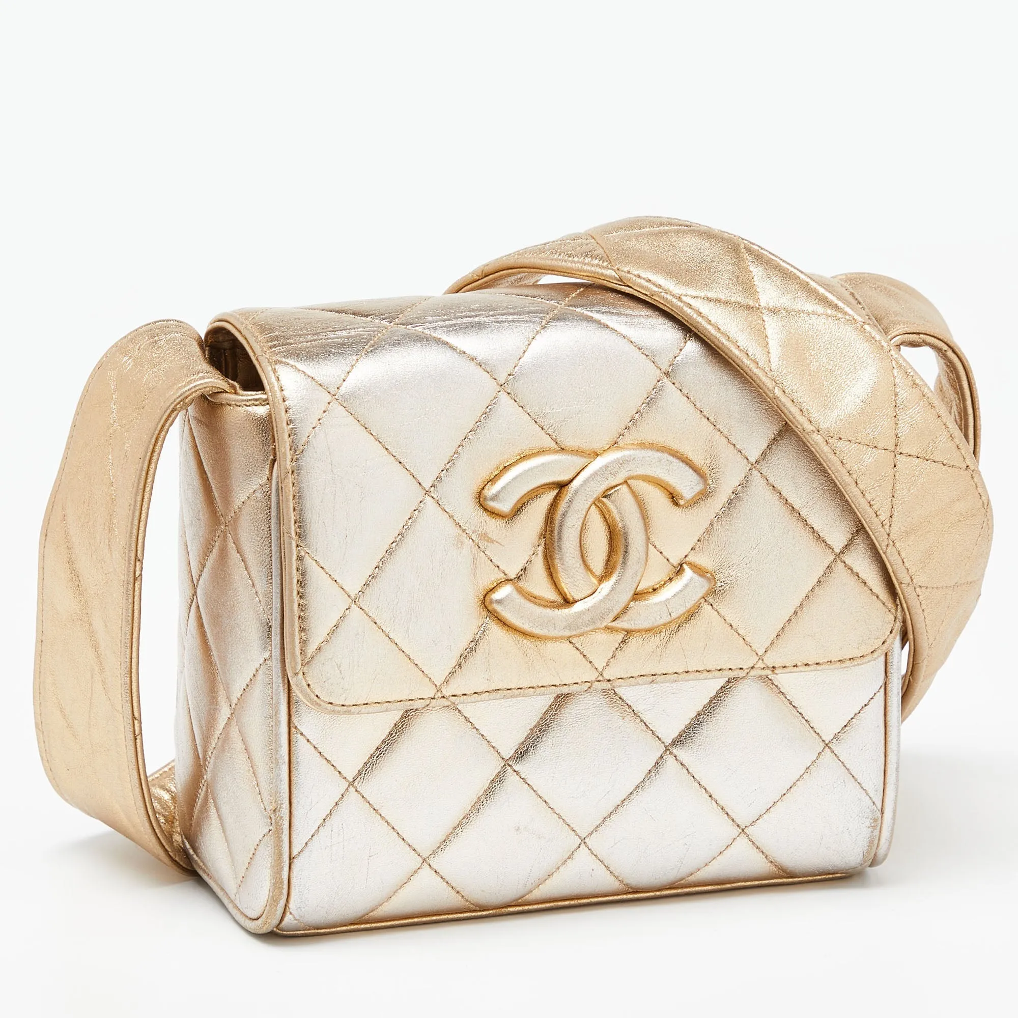 CHANEL Gold Quilted Leather CC Flap Shoulder Bag
