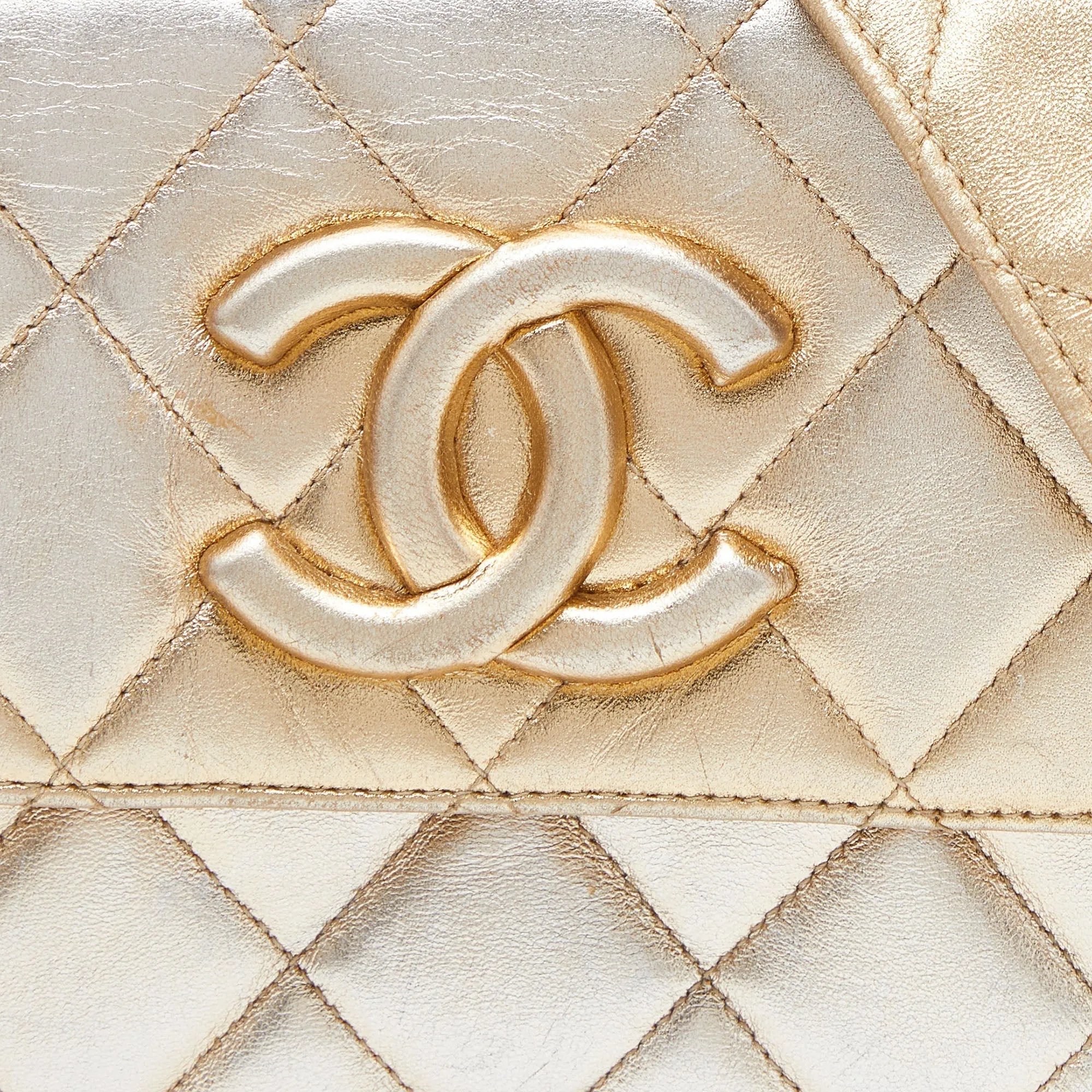 CHANEL Gold Quilted Leather CC Flap Shoulder Bag