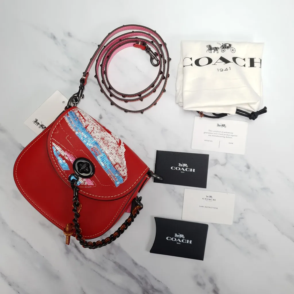 Coach 1941 Red Saddle 17 Bag with Sequin Emblem Coupe Rally Car - Limited Edition
