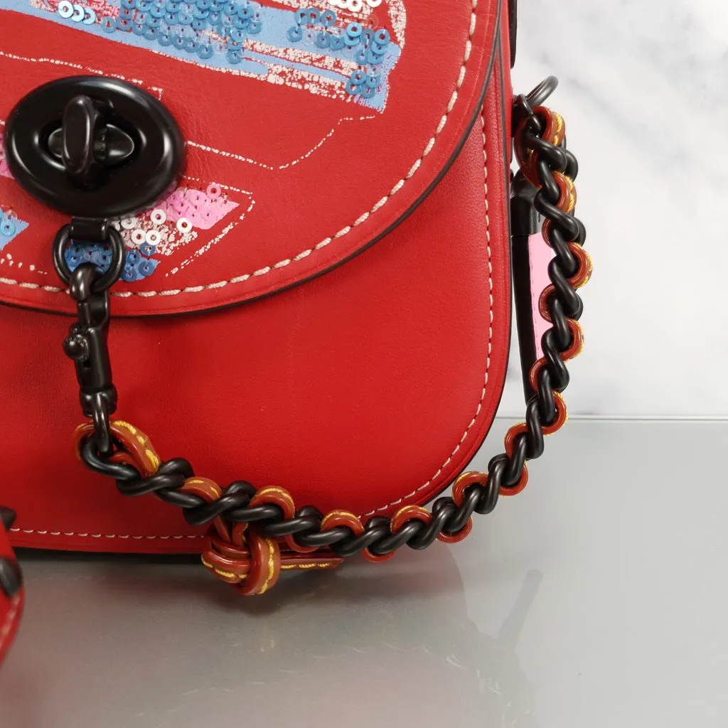 Coach 1941 Red Saddle 17 Bag with Sequin Emblem Coupe Rally Car - Limited Edition