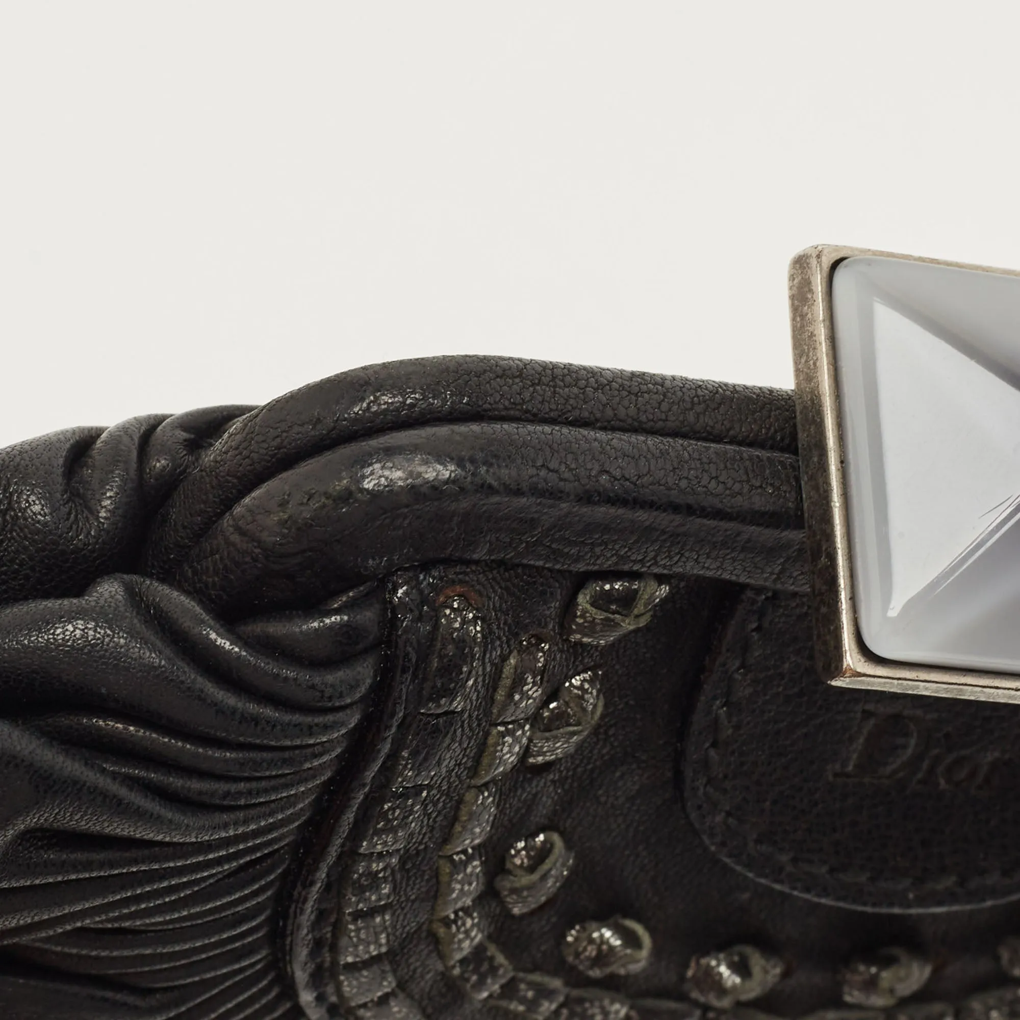 DIOR Black Pleated Leather Frame Clutch
