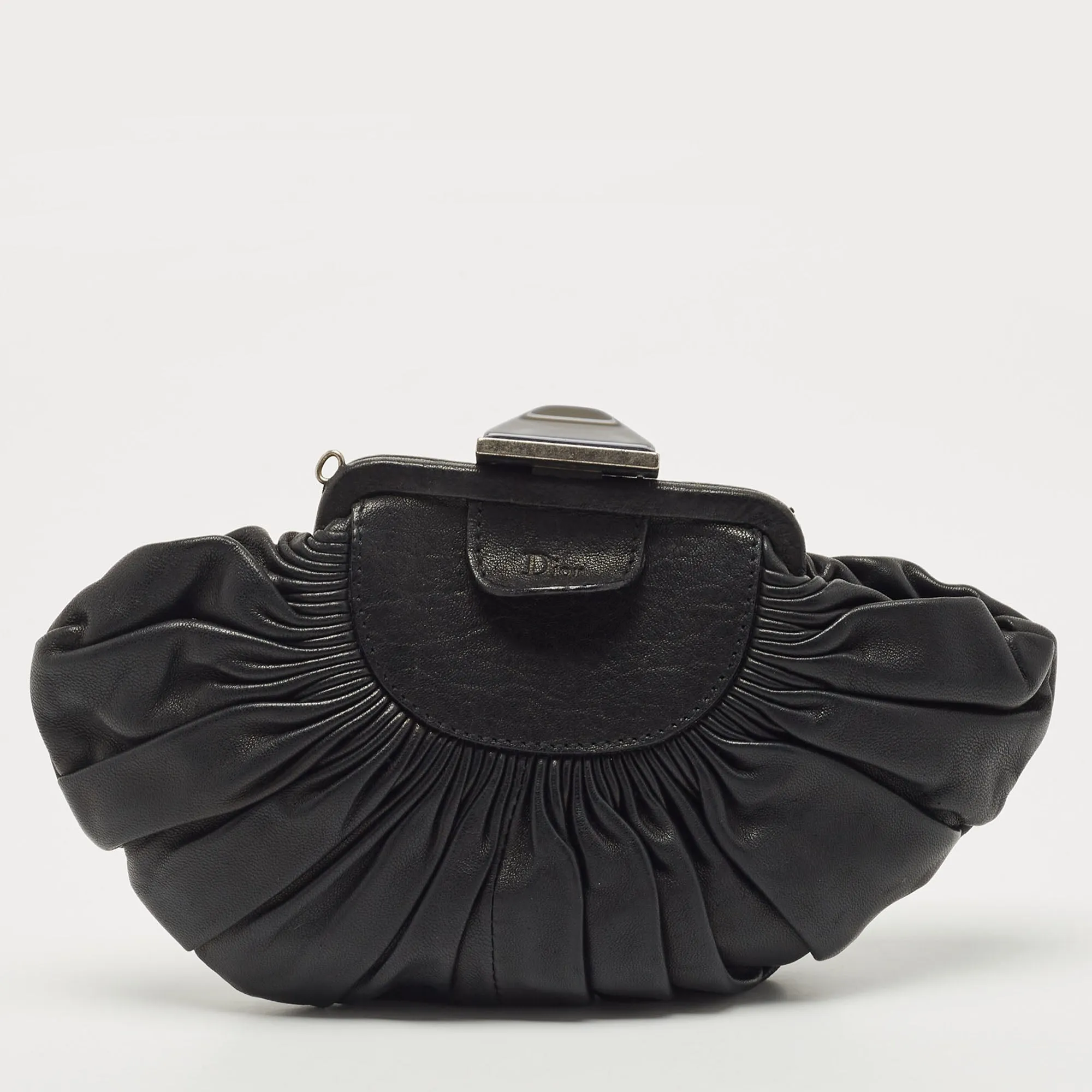 DIOR Black Pleated Leather Frame Clutch
