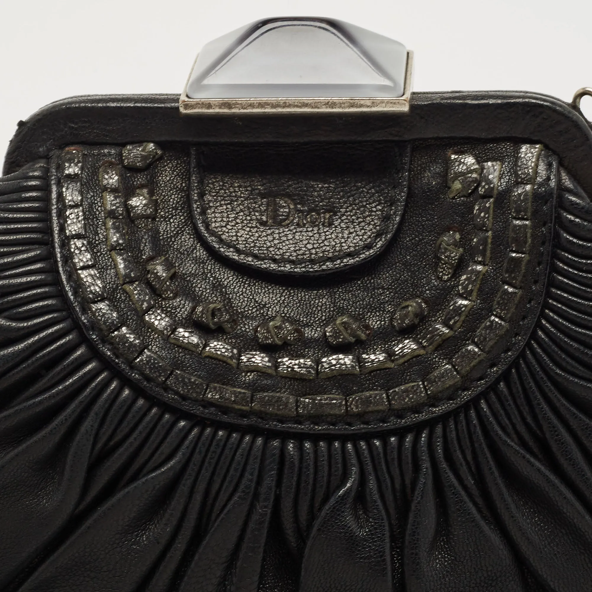 DIOR Black Pleated Leather Frame Clutch