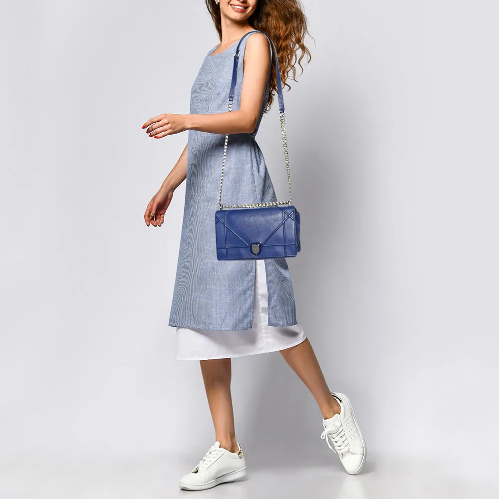 DIOR Blue Leather Medium ama Flap Shoulder Bag