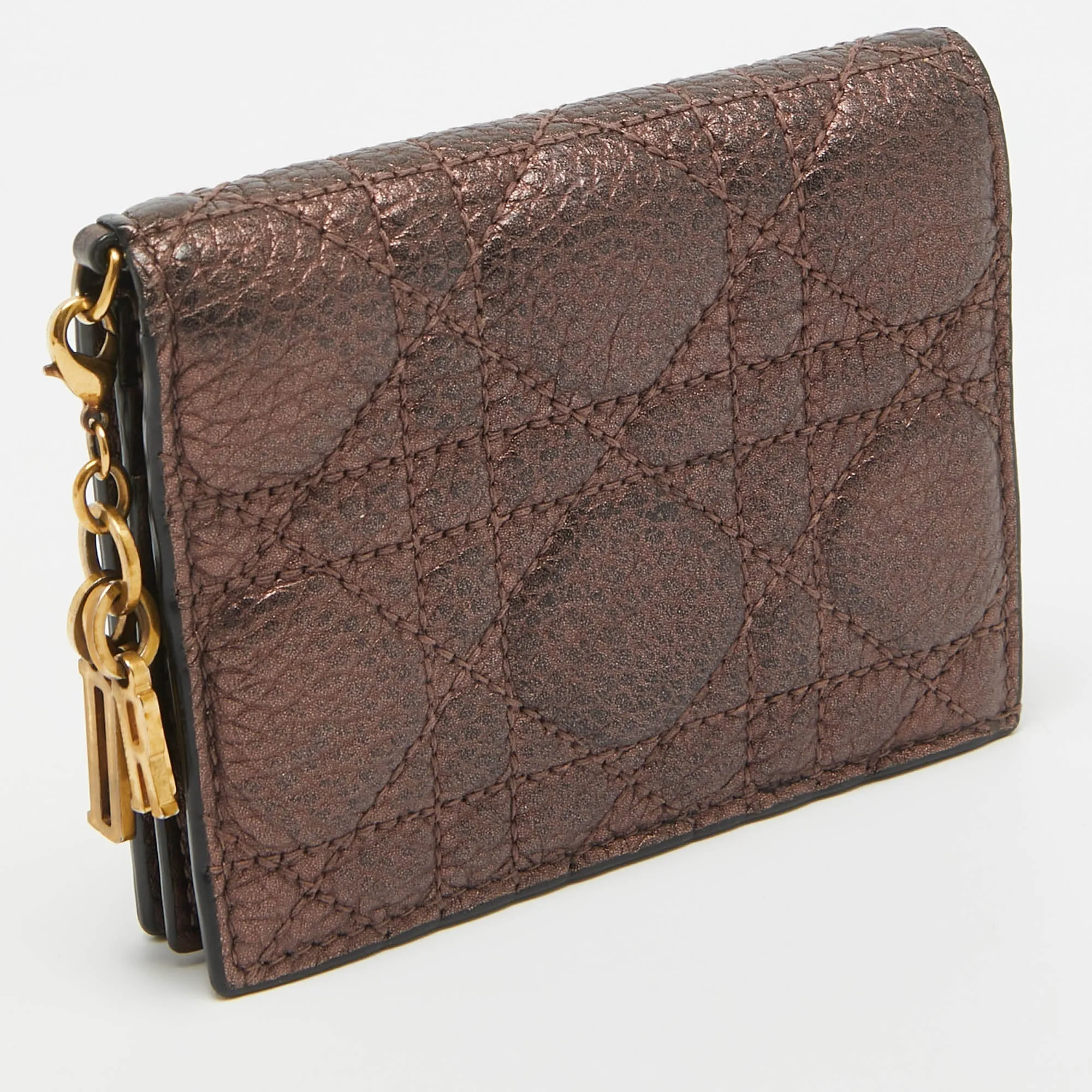 DIOR Bronze Cannage Leather Lady  Flap Card Case