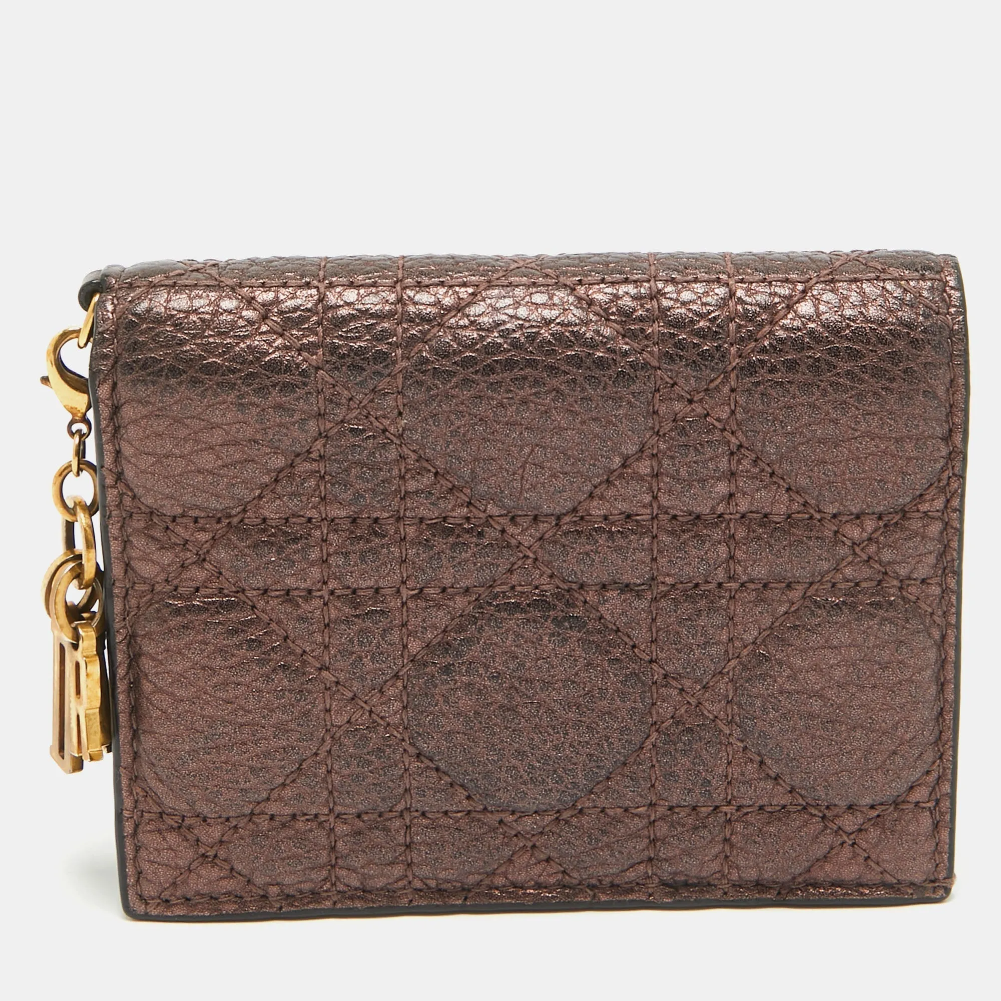 DIOR Bronze Cannage Leather Lady  Flap Card Case