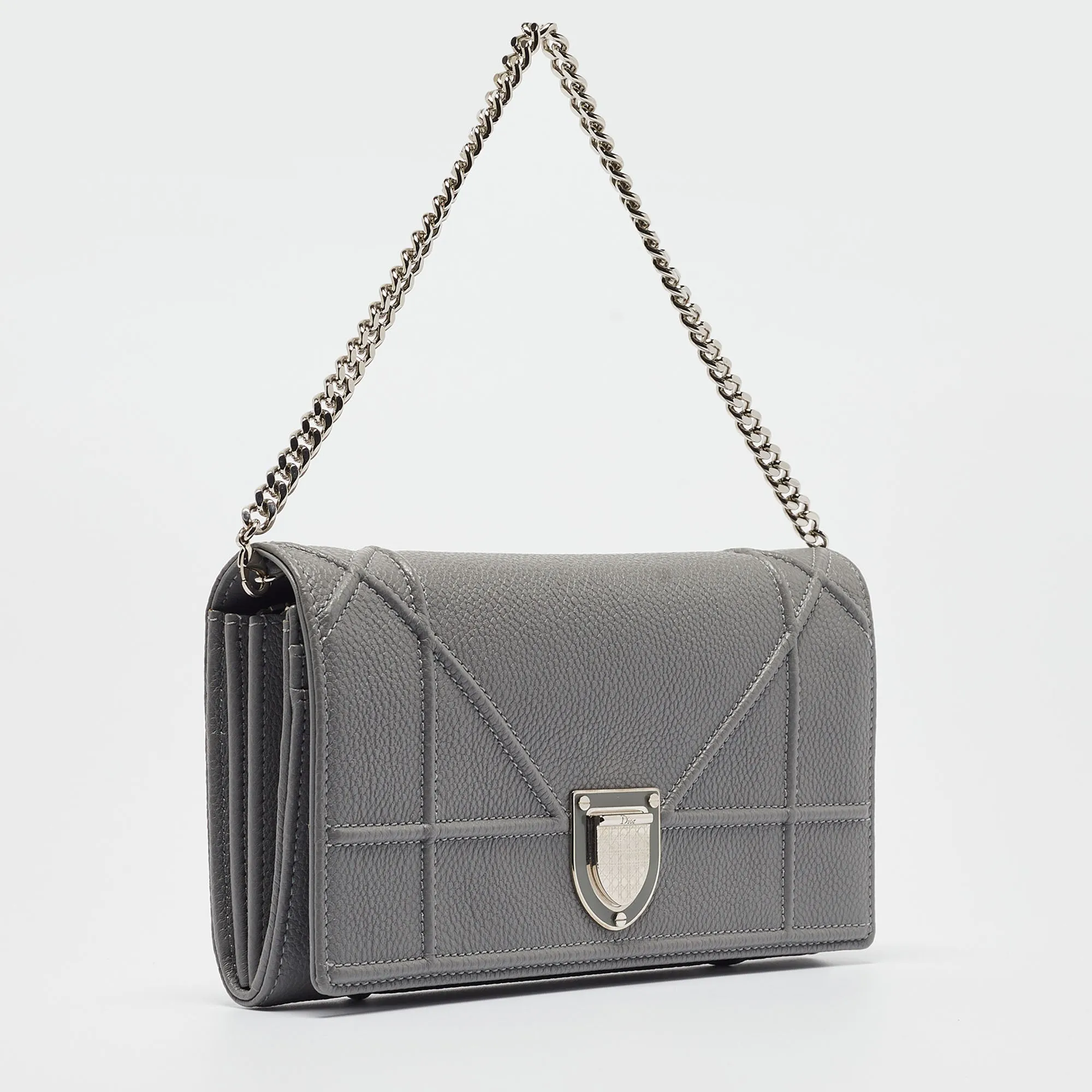 DIOR Grey Leather ama Wallet on Chain