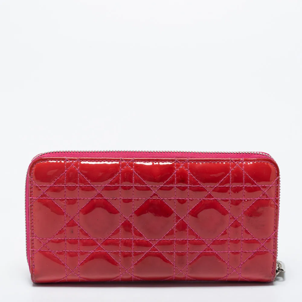DIOR Pink Patent Leather Lady  Zip Around Wallet