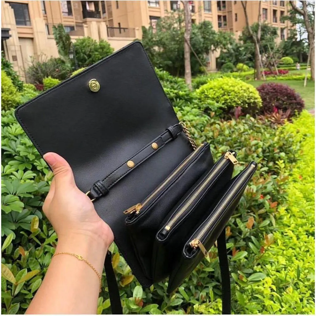 Flap Double Partition Leather Shoulder Slingbag  For Women