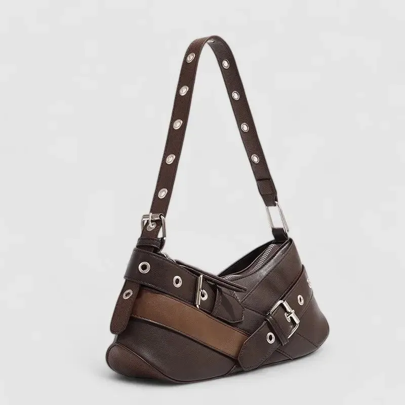 Frances | Edgy Black Buckle Shoulder Bag