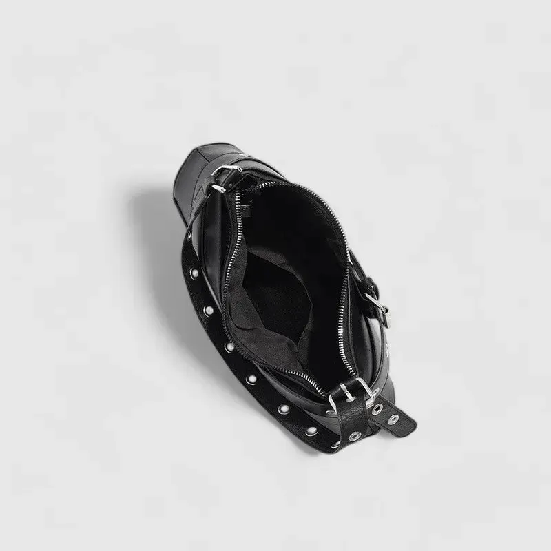 Frances | Edgy Black Buckle Shoulder Bag