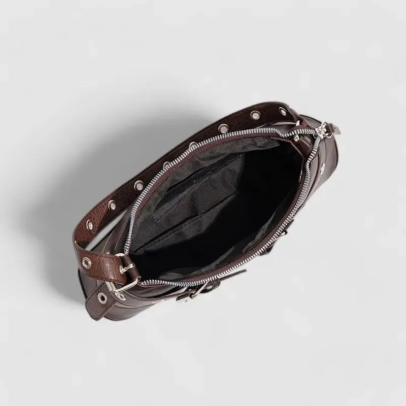Frances | Edgy Black Buckle Shoulder Bag