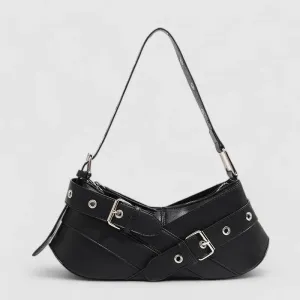 Frances | Edgy Black Buckle Shoulder Bag