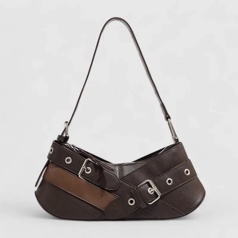 Frances | Edgy Black Buckle Shoulder Bag