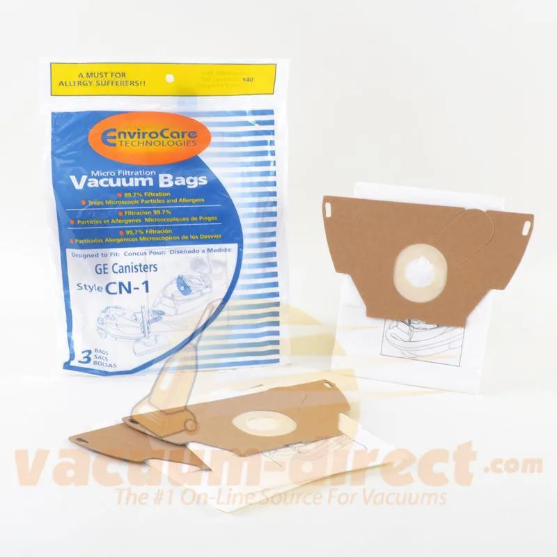 General Electric Style CN-1 Generic Canister Vacuum Bags by EnviroCare, 3 Pack #140