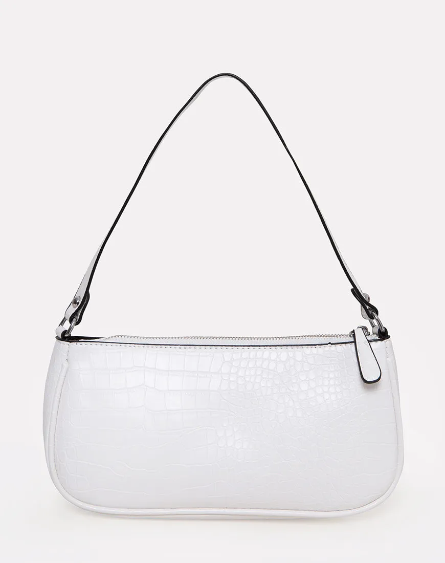 Gigi Shoulder Bag in Croc White