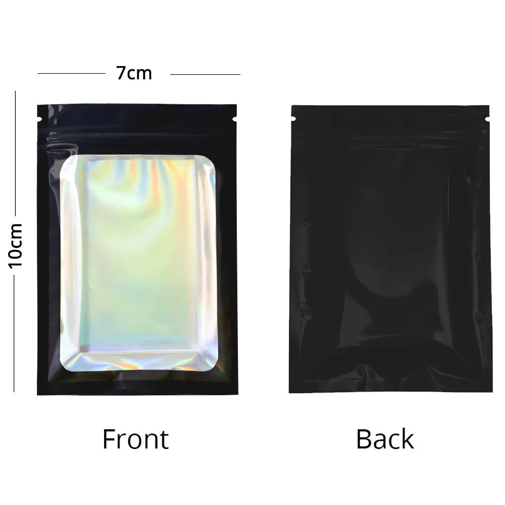 Glossy Plastic Seal Packaging Bag With Clear Window And Tear Notch Foil Flat Bottom Jewelry Travel Sample Storage Zipper Pouch