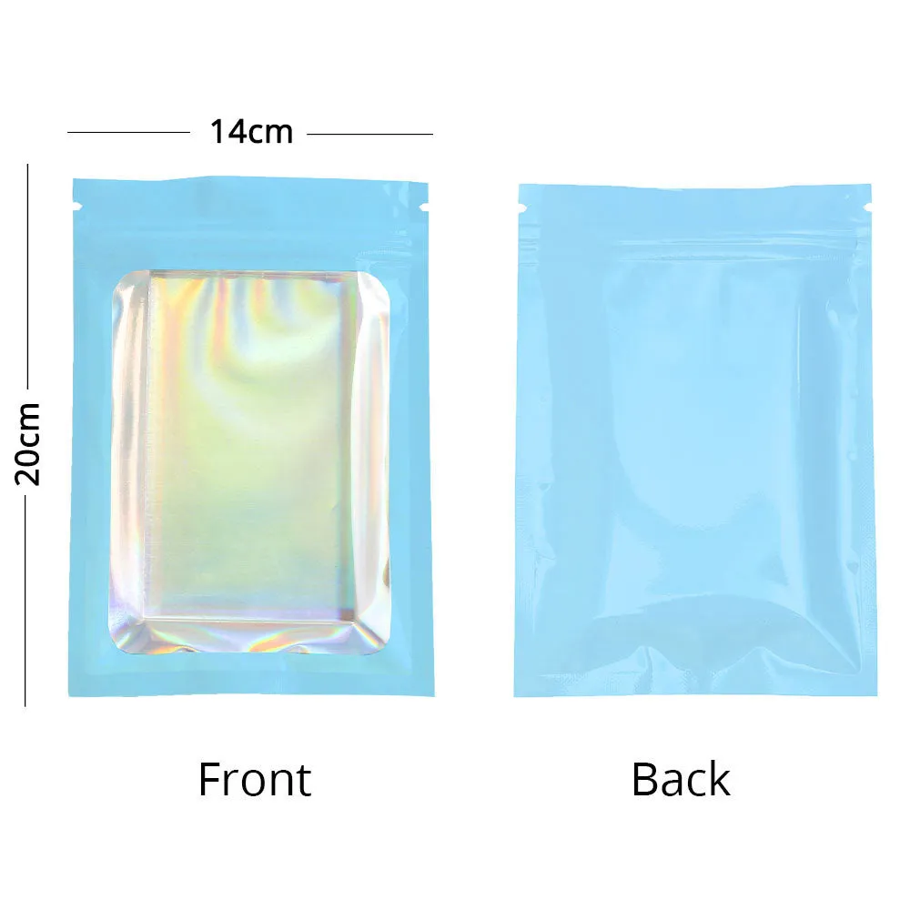 Glossy Plastic Seal Packaging Bag With Clear Window And Tear Notch Foil Flat Bottom Jewelry Travel Sample Storage Zipper Pouch