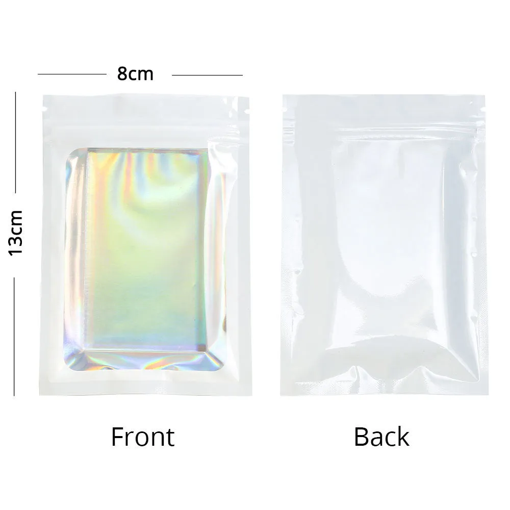 Glossy Plastic Seal Packaging Bag With Clear Window And Tear Notch Foil Flat Bottom Jewelry Travel Sample Storage Zipper Pouch