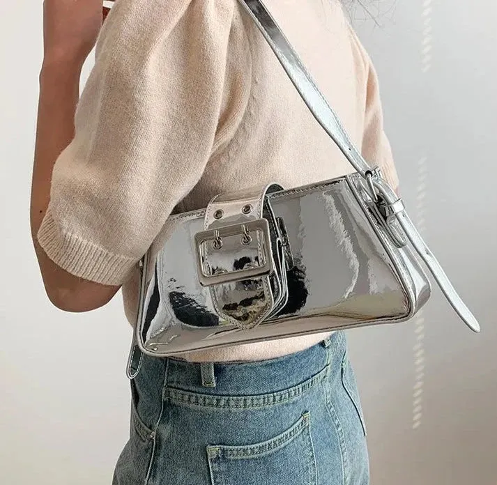 Glossy PU Leather Female Underarm Handbags