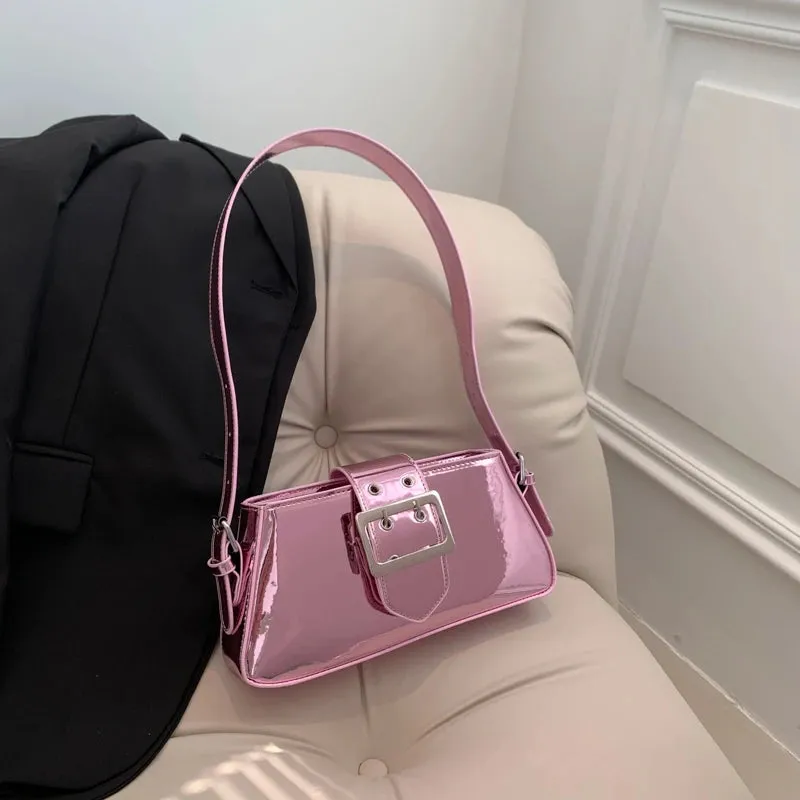 Glossy PU Leather Female Underarm Handbags