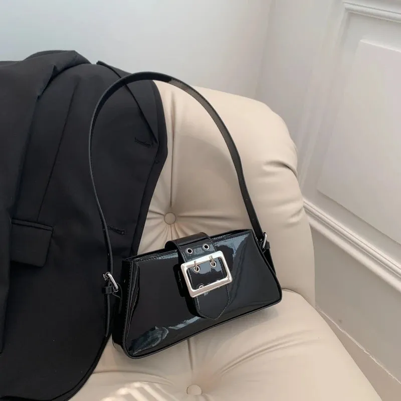 Glossy PU Leather Female Underarm Handbags